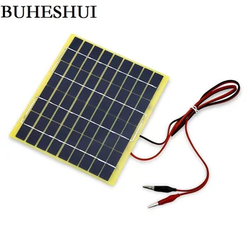 BUHESHUI 5W 18V Polykrystallinsk Solcelle Panel Solar Cell+1M Kabel Crocodile Clip For 12V Batteri Oplader Høj Kvalitet