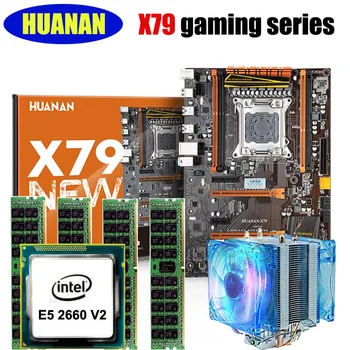 Bundkort+CPU+RAM+køler sæt HUANAN X79 deluxe-gaming bundkort Xeon E5 2660 V2 RAM 32G(4*8G) 2 heatpipes støj gratis køligere