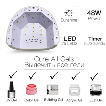 BURANO 48W UV-LED Nail lampe 25 Lysdioder Nail dryer for UV Gel LED Gel med 5s/30'erne/60'erne timer sømmaskine nail art værktøj