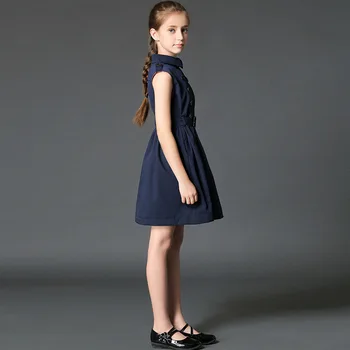 BURBULLY Mode Sommer Piger Dress Barn Khaki Slank Linning med England Style En Linje Kenn Længde Tøj af Høj Kvalitet