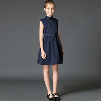 BURBULLY Mode Sommer Piger Dress Barn Khaki Slank Linning med England Style En Linje Kenn Længde Tøj af Høj Kvalitet