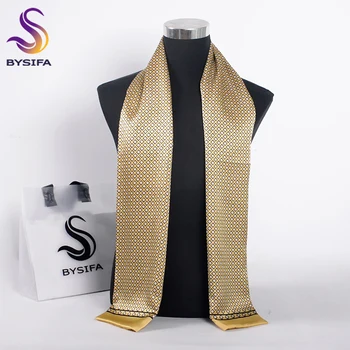 [BYSIFA] Mænd Gul Silke Tørklæder Vinter Mode Tilbehør, der er Naturlig Silke Mandlige Plaid Lange Tørklæder Cravat 160*26cm