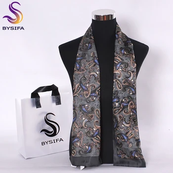 BYSIFA Mænd Silke Lange Tørklæder Nye Mode Ren Silke Mandlige Paisley Silke Tørklæde Mode Tilbehør Forretning Tørklæder 160*26cm