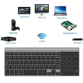 Bærbare Mute Nøgler Tastaturer 2,4 G Ultra Slim Mini Wireless Keyboard med Touchpad ' en til Mac PC XP7 10 Vista Android Smart TV Boks