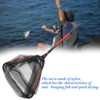 Bærbare Trekantede Brail Folde Fiskeri Net Landing Net med Aluminiums Stangen Håndtag fiskegrej