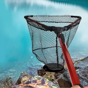 Bærbare Trekantede Brail Folde Fiskeri Net Landing Net med Aluminiums Stangen Håndtag fiskegrej