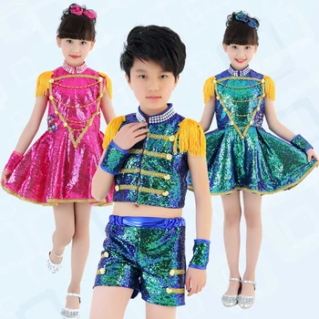 Børn Dans, Jazz Dans Kostumer Fase Trommeslager Sequined Kostumer Børn Pailletter Moderne Dans, Kostume