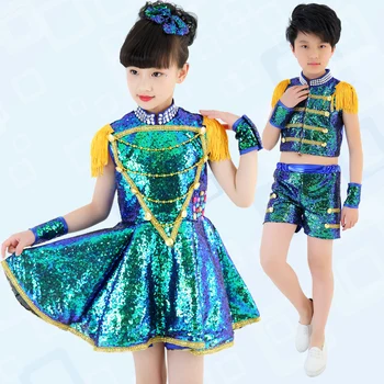 Børn Dans, Jazz Dans Kostumer Fase Trommeslager Sequined Kostumer Børn Pailletter Moderne Dans, Kostume