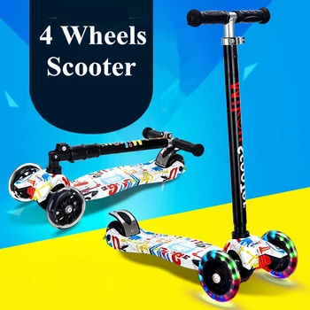Børn Mini scooter kick scooter med 4 blinkende LED PU hjul 3 filer justere højden mund-scooter camokat