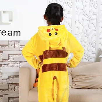 Børn Tøj Lomme Monster Pikachu Dyr Pyjamas Unisex børn robe Drenge Piger Flannel nattøj Onesies Pyjama