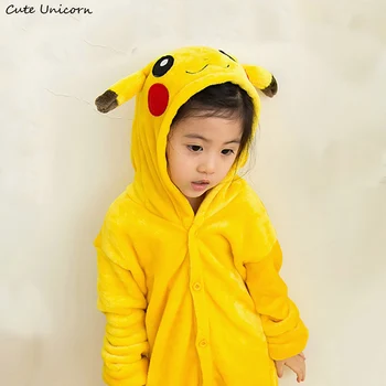 Børn Tøj Lomme Monster Pikachu Dyr Pyjamas Unisex børn robe Drenge Piger Flannel nattøj Onesies Pyjama