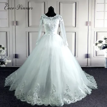 C. V vestido de noiva arabisk Muslimske Elegante Lange Ærmer Brudekjole skræddersyet Applique Perler Bride Wedding Kjoler W0049