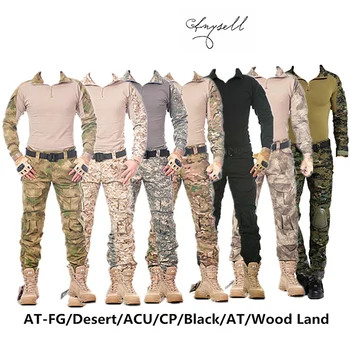 Camouflage taktisk militær tøj paintball hær cargo bukser bekæmpe bukser multicam-militar taktiske bukser med benbeskyttere