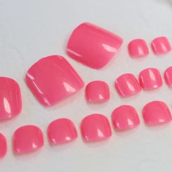 Candy farve falsk tå negle 24pcs Part Falske Tæer Nail Art tips dette er Gliiter Steg Hot Pink 079t