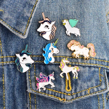 Cartoon Animal Unicorn Alpaca Pegasus Hest Broche Emalje Spænde Ben Jakke, Skjorte Krave, Revers Pin-Badge Smykker Gave til børn