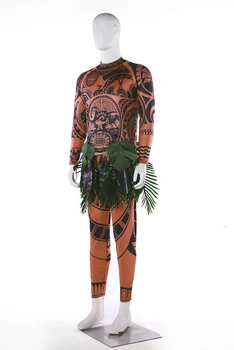 Cartoon Movie Moana Maui Cosplay Kostume Halloween, Karneval Uniformer Voksen Spandex Tøj Fulde Ærmet Trøje+Bukser+Hula Bælte