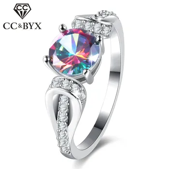 CC vielsesringe For Kvinder Trendy Luksus Smykker Mystic Farverige Sten Regnbue Ringen Brude Engagement Tilbehør Anillos CC836
