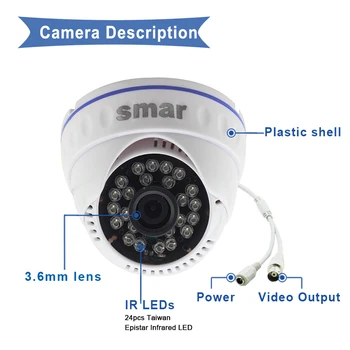 CCTV-Analog Kamera 700TVL 800TVL 1000TVL Dome Hjem Sikkerhed Kamera 24IR Led med IR-Cut Dag/Nat Videoovervågning 3,6 mm Linse