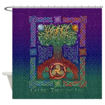 Celtic Tree Of Life Dekorative Stof Brusebad Gardin Sæt skridsikker bademåtte Sæt til Udendørs Dørmåtte