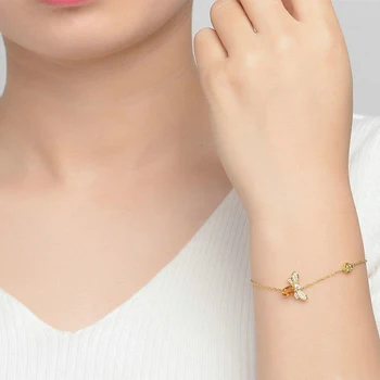 Charme Armbånd til Kvinder Sterling Sølv 925 Fine Smykker Unikke Design Butterfly Bee Guld Naturlig Citrin Med Klare Zircon