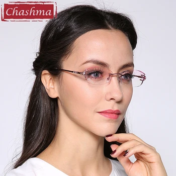 Chashma Brand Briller Diamant Trimmet Uindfattede Briller I Titanium Moderigtigt Dame, Briller, Brillestel Kvinder