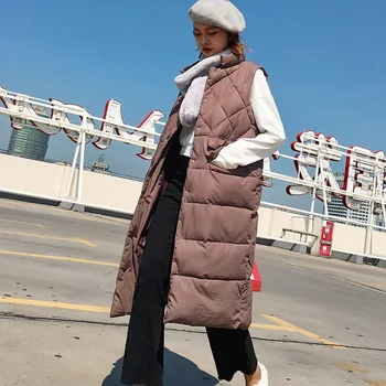 Cheerart 2017 Lang Vest Vinter Frakke Kvinder Ærmeløs Down Jakke Slanke Kvindelige Quiltet Frakke Femme Koreanske Vest Colete