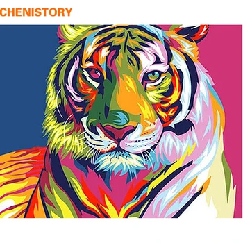 CHENISTORY Farverige Tiger Dyr DIY-Maleri Af Numre Kits Maling På Lærred Hånd Malet med Olie Maling Til Hjemmet Wall Decor 40x50