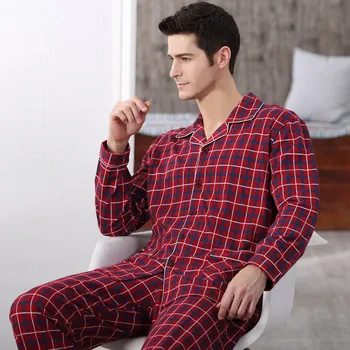 CherLemon Efteråret Mænd, Pyjamas Sæt Åndbar Bomuld Lang-Ærmet Mandlige Pyjamas Nattøj Plus Størrelse M-4XL Pyjamas Bløde Homewear