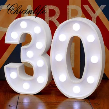 Chicinlife 2stk Voksen 30/40/50/60 Antal LED string Nat Lampe, happy birthday Anniversary Dekoration Begivenhed festartikler
