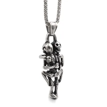 CHIMDOU mode rustfrit stål tætsiddende dobbelt skelet dødningehoved vedhæng kors halskæde kæde smykker til mænd AP123