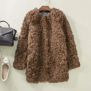 Chokolade lam pels manteau femme hiver naturlige furreal pels ægte pels jakker til kvinder vinter frakke kvinder