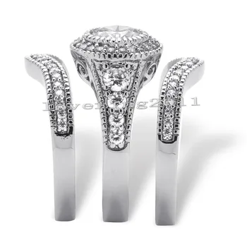 Choucong Antikke Smykker, Sten 6mm 5A Zircon sten, 10KT Hvid Guld Fyldt 3-Engagement Bryllup Band Ring Set Sz 5-11