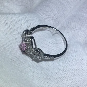 Choucong Hjerte Form Virkelige Soild 925 sterling Sølv ring med Pink AAAAA Zircon Engagement Bryllup Band Ringe Til Kvinder, mænd Bijoux