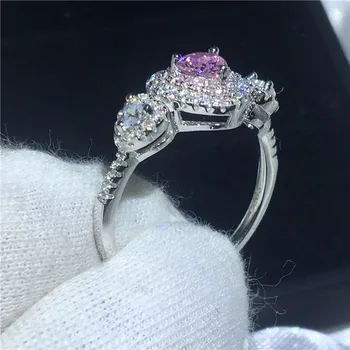 Choucong Hjerte Form Virkelige Soild 925 sterling Sølv ring med Pink AAAAA Zircon Engagement Bryllup Band Ringe Til Kvinder, mænd Bijoux