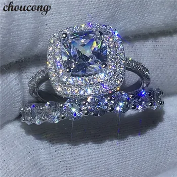 Choucong Trendy ring sæt Runde 5A Crystal zircon 925 sterling sølv Engagement Bryllup Band Ringe Til Kvinder, Brude smykker