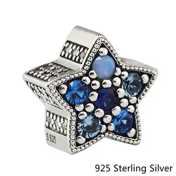 CKK 925 Sterling Sølv Smykker, Blå lysende Stjerne Oprindelige Fashion Charms Perler Passer Fandola Armbånd