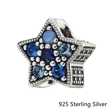 CKK 925 Sterling Sølv Smykker, Blå lysende Stjerne Oprindelige Fashion Charms Perler Passer Fandola Armbånd
