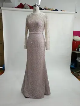 CloverBridal 2017 nyeste luksus lange ærmer havfrue arabisk brude kjoler med aftagelig train brudekjole med overskirt