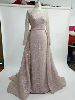 CloverBridal 2017 nyeste luksus lange ærmer havfrue arabisk brude kjoler med aftagelig train brudekjole med overskirt