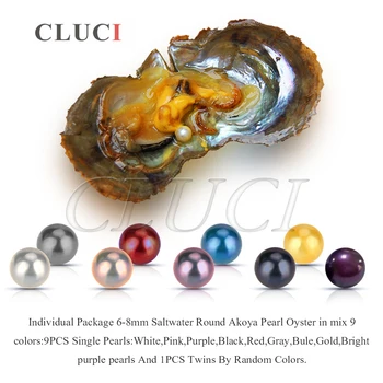 CLUCI Blandet 9 farver individuelt indpakket 6-8mm runde akoya enkelt og tvillinger perler østers 30stk, UPS-gratis fragt
