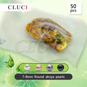 CLUCI Elsker ønsker pearl 50stk 7-8mm runde akoya perle østers med vakuum-pakket, Naturlige Ægte Perler i Oyster Perler Smykker