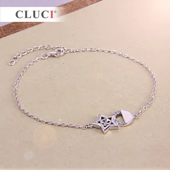 CLUCI karabinlås 925 sterling sølv perler armbånd accessary femtakket stjerne Armbånd til Kvinder bryllupsgave