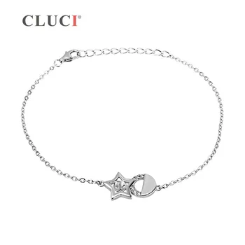 CLUCI karabinlås 925 sterling sølv perler armbånd accessary femtakket stjerne Armbånd til Kvinder bryllupsgave