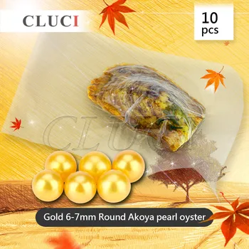 CLUCI Smykker Gaver Shell Ønsker Perle Østers Vakuum-pakket 6-7mm Guld farve Naturlige Ægte Perler i Oyster Pearl 10stk/pack