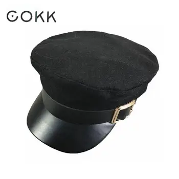 COKK Militære Hat Caps Huer Til Kvinder, Mænd Vintage Flad Top Militar Hat Sort Baret Army Cap Knogle Kvinder mænd Sort Gorras