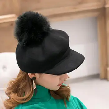 COKK uld Beret Kvindelige Huer Til Kvinder Pompom Pels Toppede Flad Kasket Boina Damer Piger Baretter Cap England Style Hat Nye