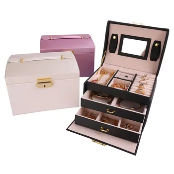 Collare Smykker Kasser Og Emballage PU Læder Opbevaring Makeup Sag Smykker Arrangør Container Kasser Kosmetisk Tilfælde OB005