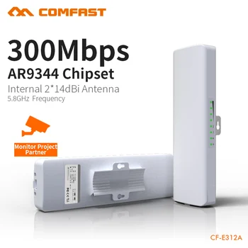 COMFAST 300Mbps Udendørs CPE 5,8 G Wifi Bridge, 5 KM Vagthund Chip Extender Modtager CPE Router 48v POE WIFI Router 1 par CF-E312A