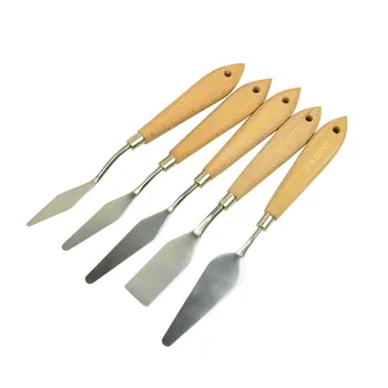CONDA 5Pcs Træ Palet Kniv Maleri Rustfrit Stål Spartel Palet Kniv Til Kunstner Olie Maling Værktøjer Metal Knive Kniv