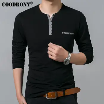 COODRONY Pure Cotton T-Shirt Mænd 2017 Foråret Efteråret Nye langærmet T-Shirt Mænd Henry Krave Skjorte Mænd Mode Slim Fit Top 7617